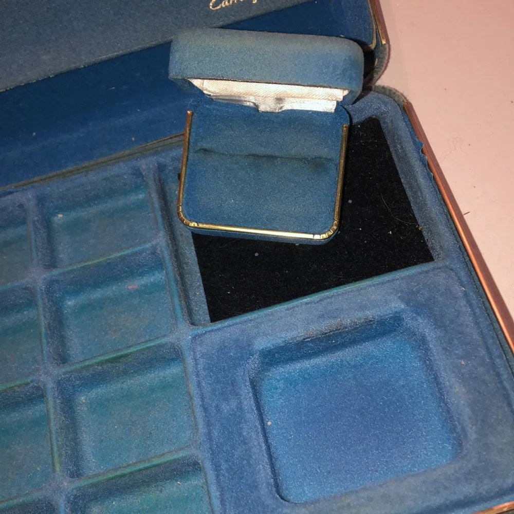 Vintage Blue Velvet Jewelry Case with Earring Bar